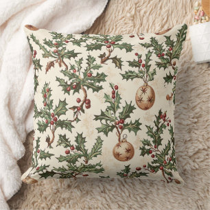 Vintage Cream Holly Berry Gold Kugel Weihnachten Kissen