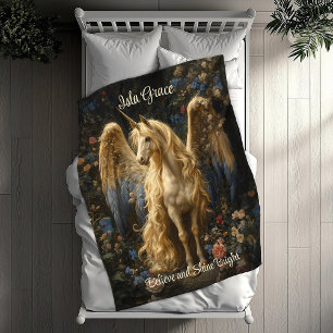 Vintage Cream Pegasus Einhorn Wald Fantasy Fleecedecke