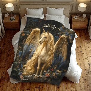 Vintage Cream Pegasus Einhorn Wald Fantasy Fleecedecke