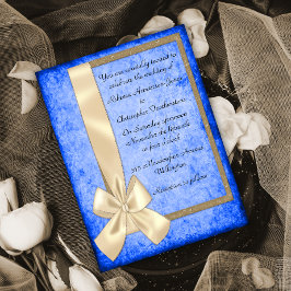 Vintage Cream Ribbon auf Blauen Hochzeitseinladung Einladung