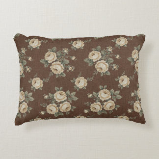 Vintage Cream Roses on Mocha Brown Pattern Dekokissen