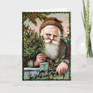 Vintage Creepy Brown Robes Santa Holiday Card Feiertagskarte