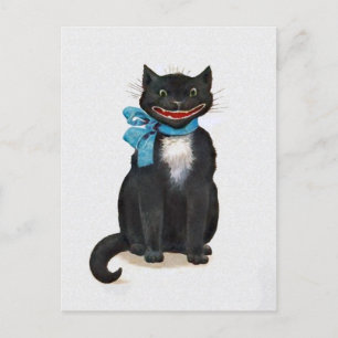 Vintage Creepy Cat Feiertagspostkarte