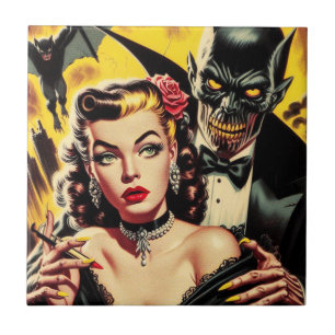 Vintage Creepy Girl Fliese