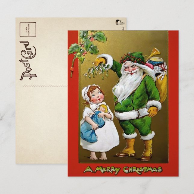 Vintage Creepy Mistletoe Weihnachten Postkarte (Vorne/Hinten)