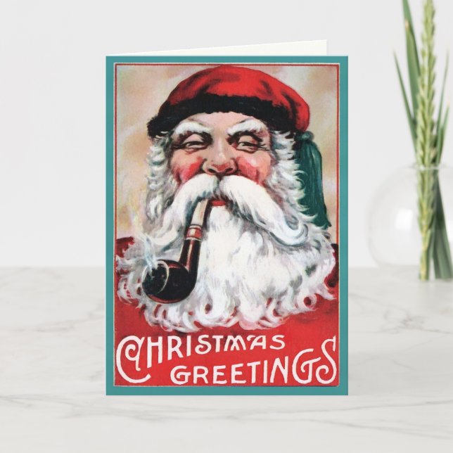 Vintage Creepy Santa Face Weihnachtskarte Feiertagskarte (Vorderseite)