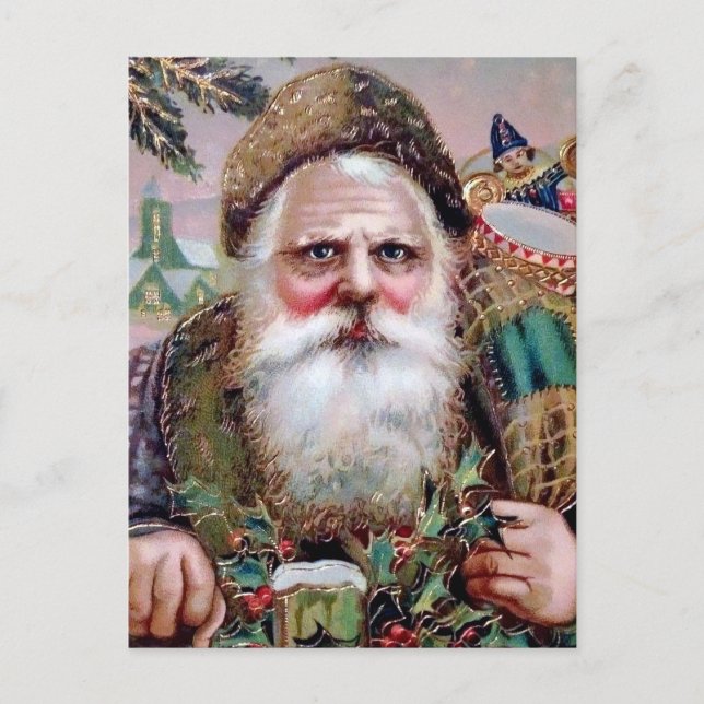 Vintage Creepy Santa Face Weihnachtskarte Postkarte (Vorderseite)