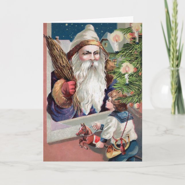 Vintage Creepy Santa Holiday Card Feiertagskarte (Vorderseite)
