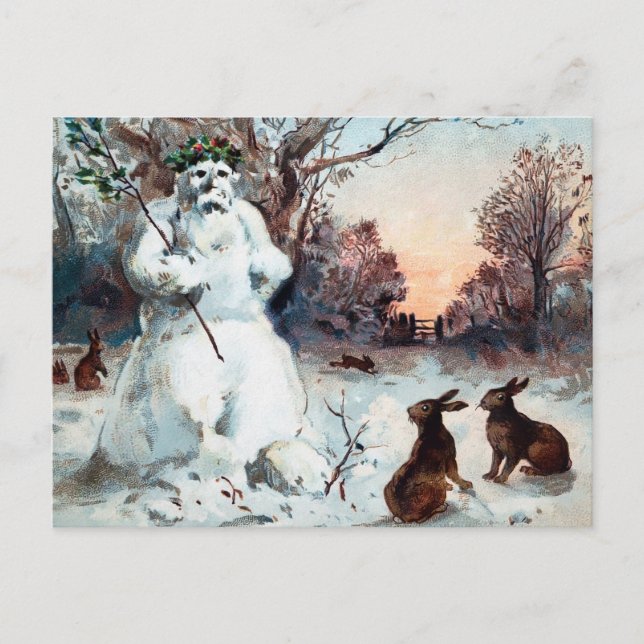 Vintage Creepy Snowman Weihnachtskarte Postkarte (Vorderseite)