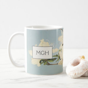 Vintage Creme Azalea Blume Monogramm Kaffeetasse