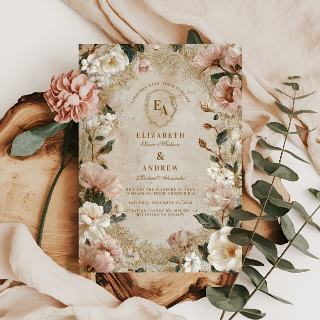Vintage Creme Floral Country Hochzeit Einladung (Von Creator hochgeladen)