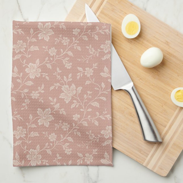 Vintage Creme Florals - Elegante Romantik Geschirrtuch (Viertel Falte)