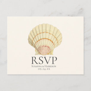 Vintage-Creme-Muschel-Hochzeit-RSVP Einladungspostkarte