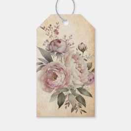 Vintage Creme, Rosa und Lila Boho BlumenBouquet Geschenkanhänger