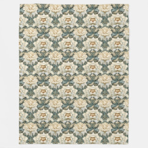 Vintage-Creme-Sage-Grün-Blumen-Fliesblanket Fleecedecke