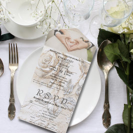 Vintage Creme Silver Rose Blumenblätter Foto Websi All In One Einladung