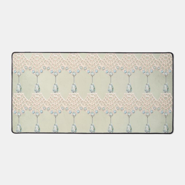 Vintage Creme Spitze aquamariner Kristall viktoria Schreibtischunterlage (Vorderseite)