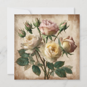 Vintage Creme und rosa Rose Bouquet Karte