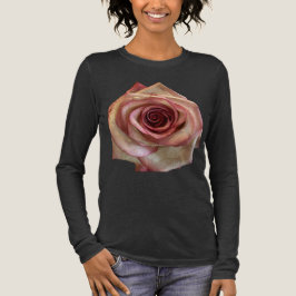 Vintage-Creme- und rosa Rosenblüten-Langarm-T-Shir Tri-Blend Shirt