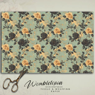 Vintage Creme und schwarze Rose auf der Seite Grün Seidenpapier