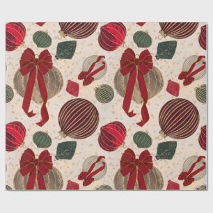 Vintage Creme-Weihnachtskugeln & rote Schleifen Fe Geschenkpapier