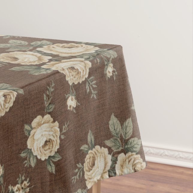 Vintage-Cremrosa auf Mocha-Braun-Muster Tischdecke (Beispiel)