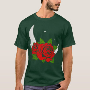 Vintage Crescent Moon Rote Rosen Grunge Gothic T-Shirt