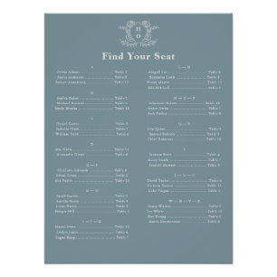 Vintage Crest Monogram Blau Sitzordnung Poster