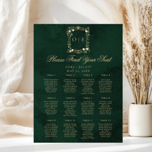 Vintage Crest Monogramm Grün Gold Hochzeitsbestuhl Poster
