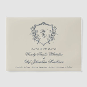 Vintage Crest Navy Cream Monogramm Hochzeitseinlad