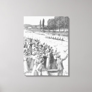 Vintage-Crew-Ruderer-Rennen mit vielen Zuschauern Leinwanddruck