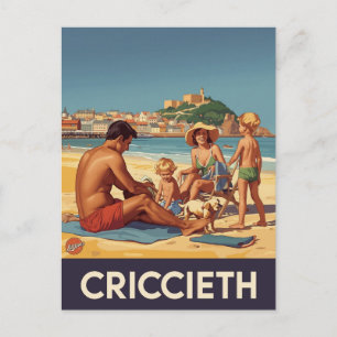 Vintage Criccieth-Reiseposter Familienstrand Postkarte