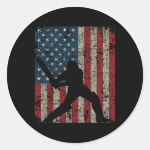 Vintage Cricket Amerikanische Flagge 4. Juli Patri Runder Aufkleber