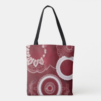 Vintage crimson doily & lace collage AI art 