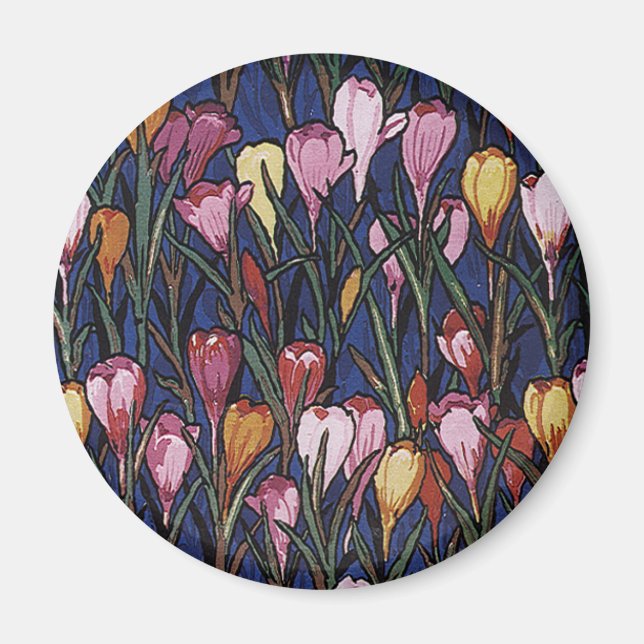 Vintage Crocus Blume im Garten, Blumenmuster Magnet (Vorne)