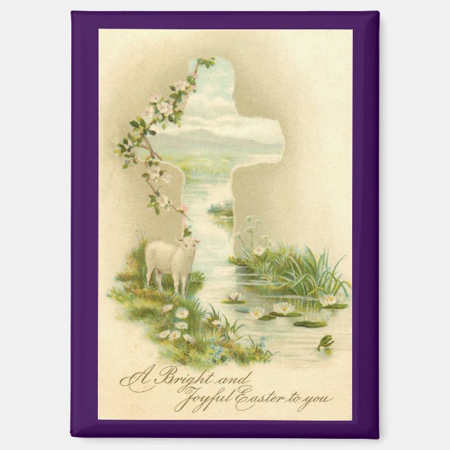 Vintage Cross With Lamb Easter Magnet (Vorderseite)