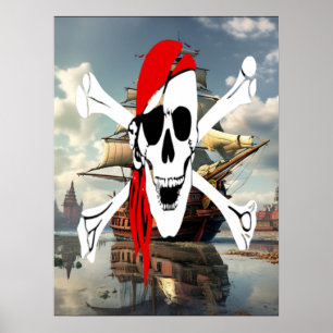Vintage Crossbones Pirat auf See Poster