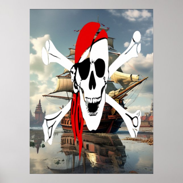 Vintage Crossbones Pirat auf See Poster (Vorne)