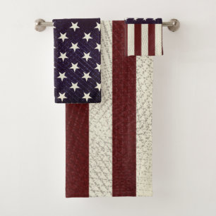 Vintage Crosshatch American Flag Stars Streifen Badhandtuch Set