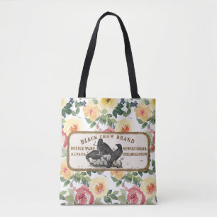 Vintage Crow Label und Blumen