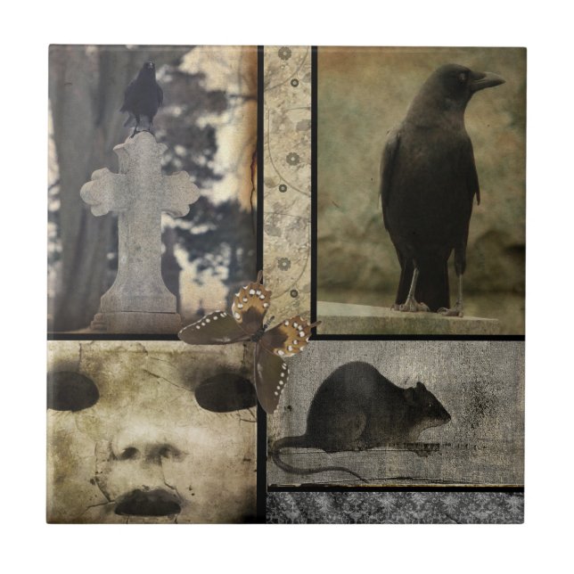 Vintage Crow Oddities Fliese (Vorderseite)