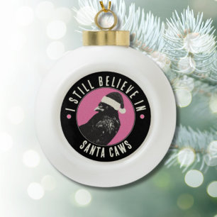 Vintage Crow Santa Krähe Pink und Schwarz Retro Keramik Kugel-Ornament