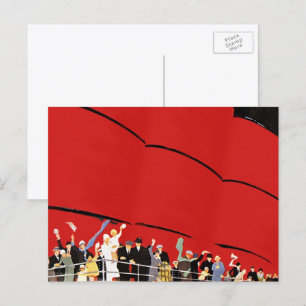 Vintage Cruise Ship Passengers Waving Goodbye Postkarte
