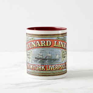 Vintage Cunard Line Segeln New York bis Liverpool Zweifarbige Tasse