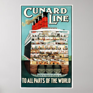 Vintage Cunard Linie Ozeandampfer-Reise Poster