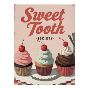 Vintage-Cupcake-Poster – Retro-Bäckerei-Wandkunst Poster