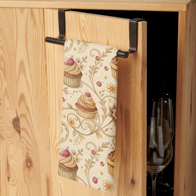 Vintage-Cupcake-Swirren Personalisierte Back-Elega Geschirrtuch (Drittel gefaltet)