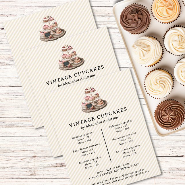 Vintage Cupcakes Retro Bäckerei Konditorei Nachtis Flyer (Vintage Cupcakes Retro Bakery Pastry Dessert Flyer )
