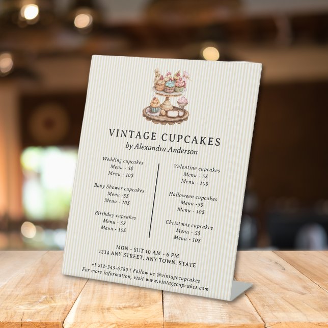 Vintage Cupcakes Retro Bakery Pastry Sockelschild (Vintage Cupcakes Retro Bakery Pastry Pedestal Sign)