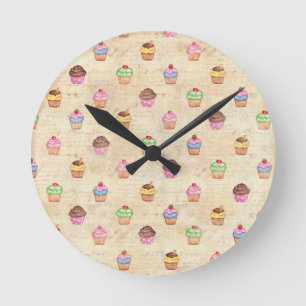 Vintage Cupcakes Runde Wanduhr